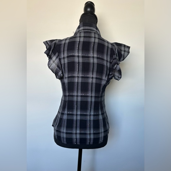 Express Women’s Ruffled Sleeve Blouse Top black with silver sparkly thread XS - Picture 7 of 10